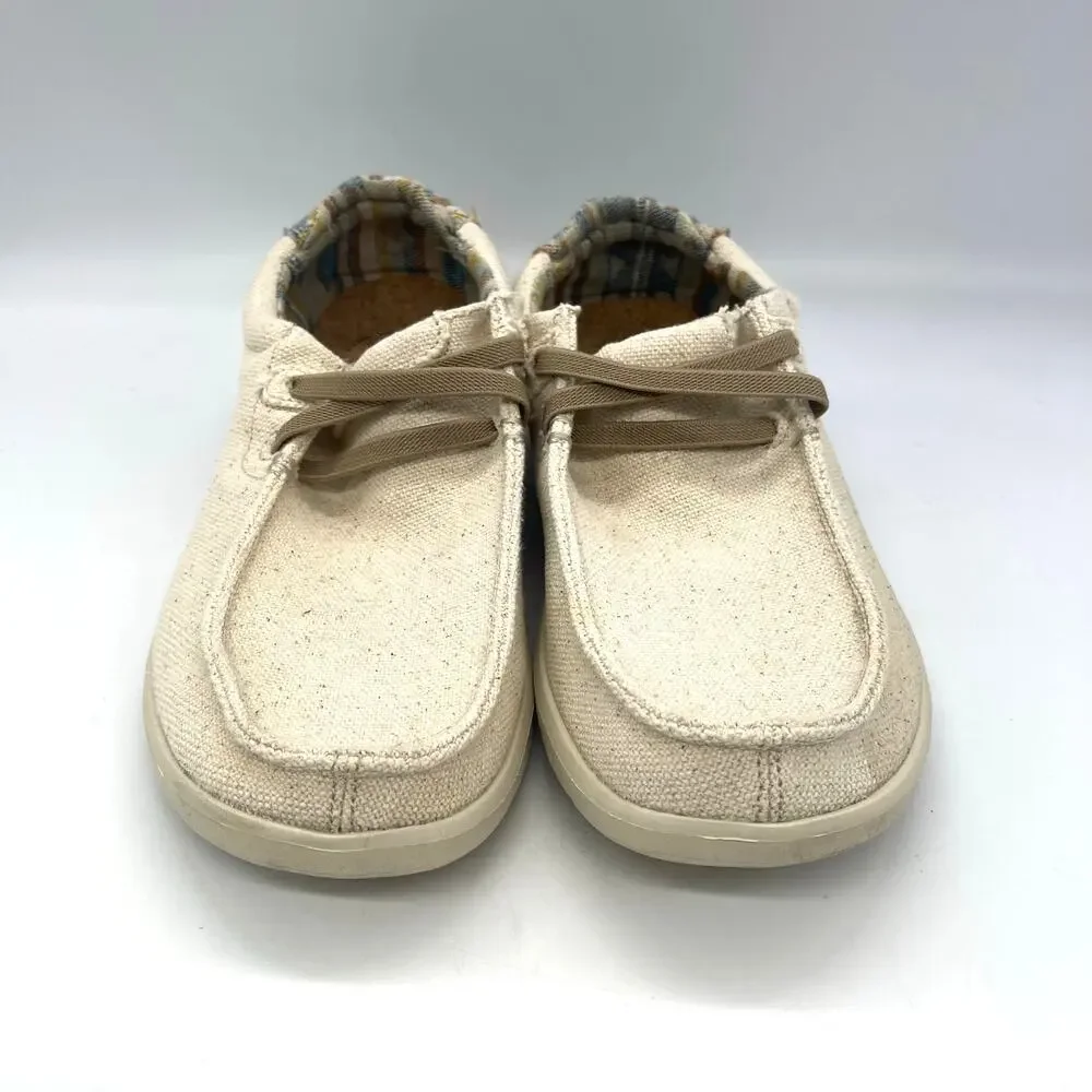 Sanuk Men's Shaka Lite 2 SL Tan/Cream Canvas Lightweight Slip-on Loafers Size 9